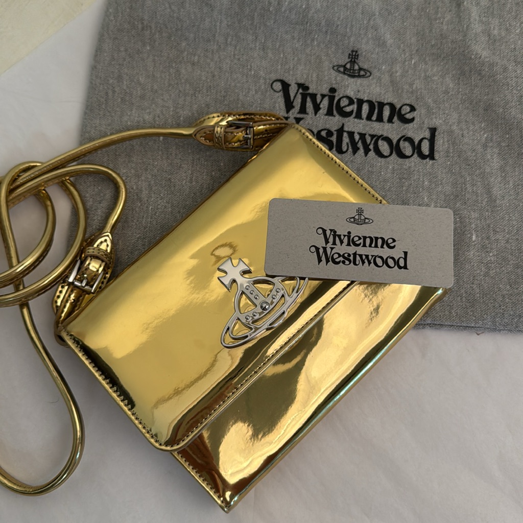 Vivienne Westwood Brand New Johanna Crossbody Gold Mirror Leather Wallet Aw2019